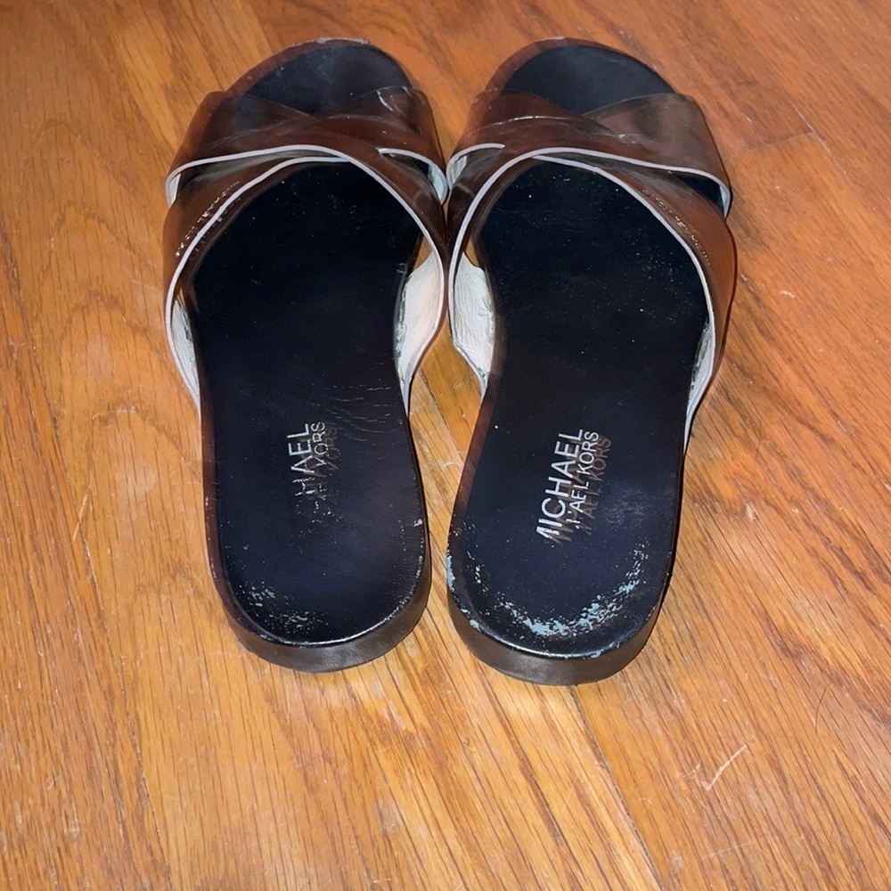 Worn Michael Kors slippers gold slides slippers gunmetal